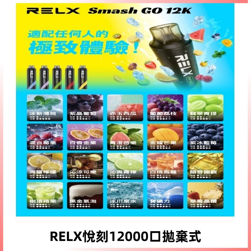 RELX12000口拋棄式 RELX Smash Go 12K一次性悅刻電子煙